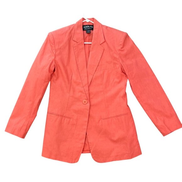 Womens Coral Linen Blazer Size 6 Classic Preppy Sophisticated - Picture 6 of 7